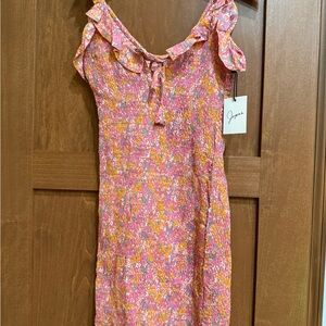 Japna Size M Sleeveless Pink Ditzy Floral Smocked Cottagecore Mini Dress New NWT